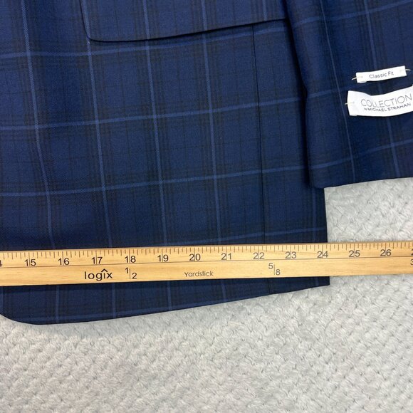 New Michael Strahan Mens Windowpane Plaid Blue Blazer SportCoat Classic Fit 44L - Picture 11 of 16